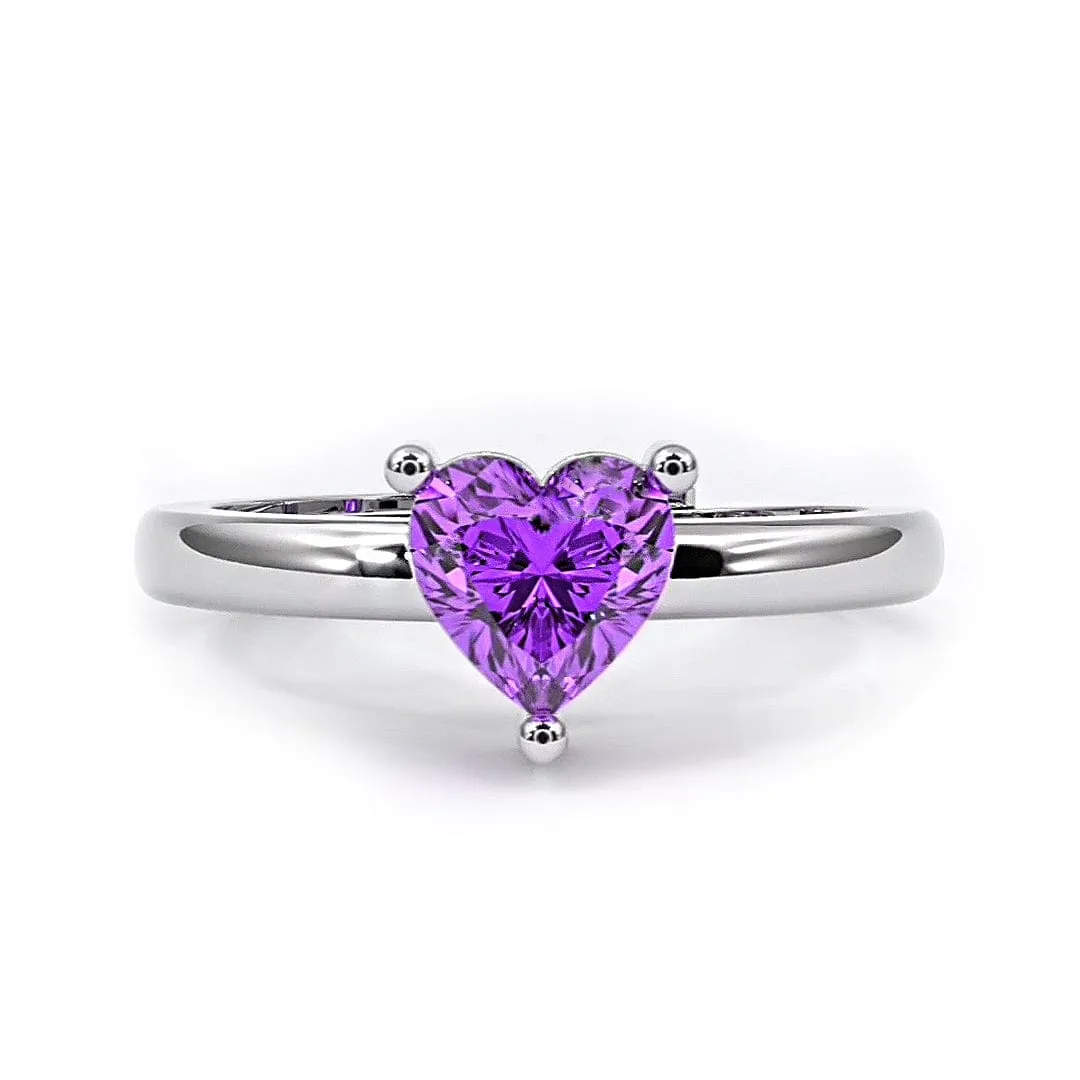 Zarkan 925 Sterling Silver Amethyst Heart Ring